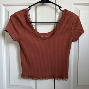 Aeropostale Dark Orange Ribbed Crop T-Shirt